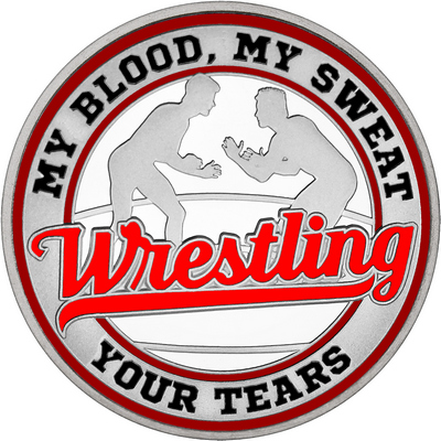 Red "Wrestling" with Maroon Outer Circular Borders